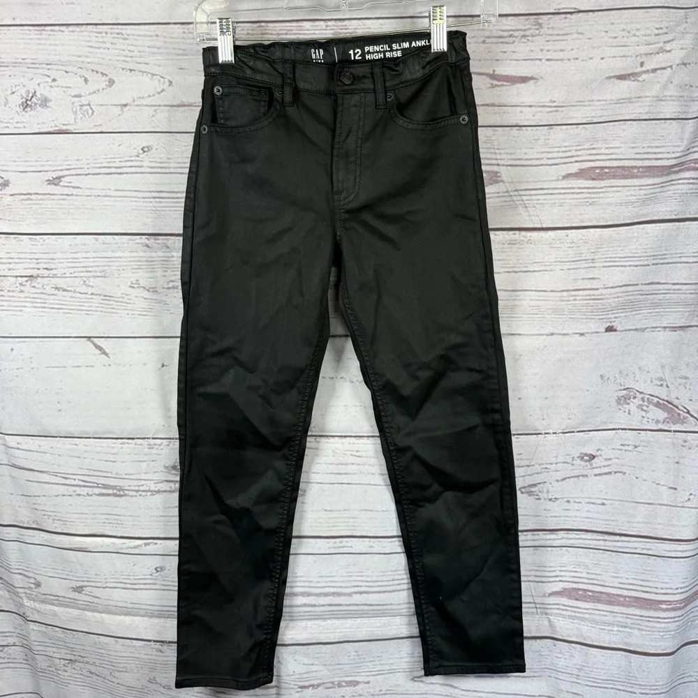 GAP Kids Girls Coated Jeans Pencil Slim Ankle High Rise Size 12 Black